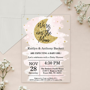 Over The Moon   Meisjes Baby Shower Acryl Uitnodigingen