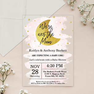 Over The Moon Meisjes Baby Shower Acryl Uitnodigingen