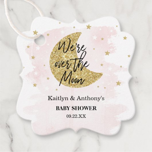 Over The Moon | Meisjes Baby Shower Bedankjes Labels (Voorkant)