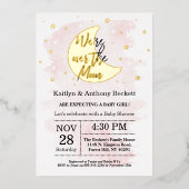 Over The Moon | Meisjes Baby Shower Echt Folie Uitnodiging (Voorkant)