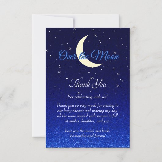 Over the Moon Midnight Blue Baby shower Bedankkaart (Voorkant)