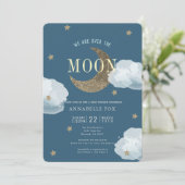 Over the Moon Midnight Blue Baby shower Invitation Kaart (Staand voorkant)