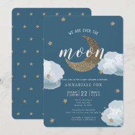Over the Moon Midnight Blue Baby shower Invitation Kaart