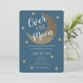 Over the Moon Midnight Blue Baby shower Invitation Kaart (Staand voorkant)