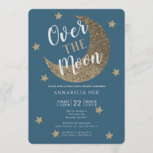 Over the Moon Midnight Blue Baby shower Invitation