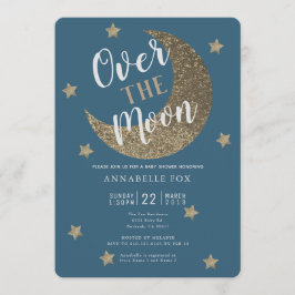Over the Moon Midnight Blue Baby shower Invitation Kaart