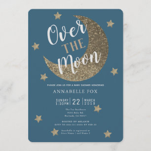 Over the Moon Midnight Blue Baby shower Invitation Kaart