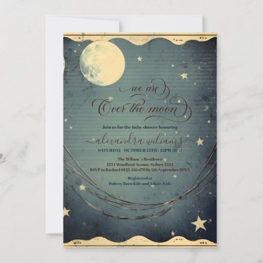 Over the Moon Midnight Blue Baby shower Kaart (Voorkant)