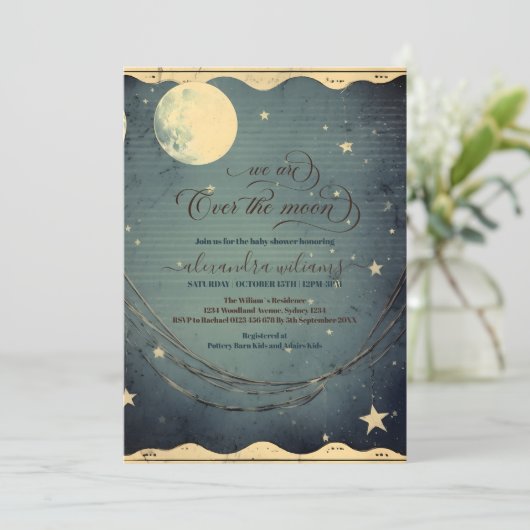 Over the Moon Midnight Blue Baby shower Kaart (Staand voorkant)
