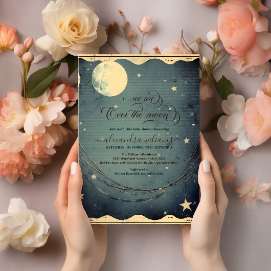 Over the Moon Midnight Blue Baby shower Kaart
