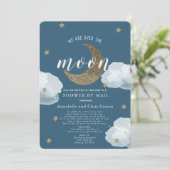 Over the Moon Midnight Blue Baby shower per post Kaart (Staand voorkant)