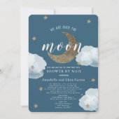 Over the Moon Midnight Blue Baby shower per post Kaart (Voorkant)