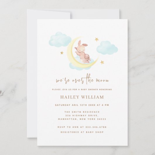 Over the Moon Minimalistisch klein konijntje Baby  Kaart (Voorkant)