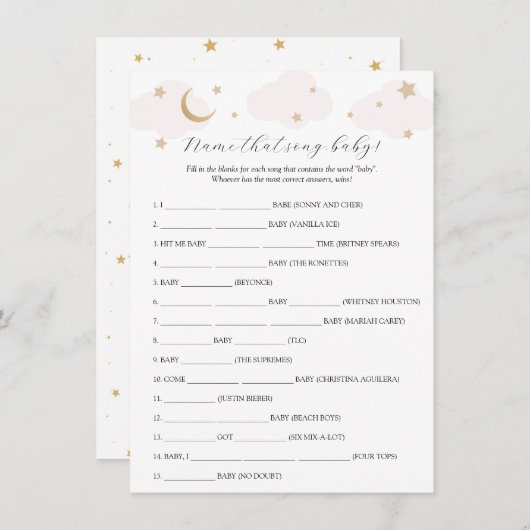 Over the Moon Naam dat Song Baby shower Game Kaart (Voorkant / Achterkant)