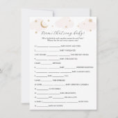 Over the Moon Naam dat Song Baby shower Game Kaart (Voorkant)