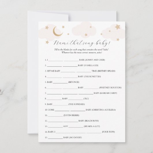 Over the Moon Naam dat Song Baby shower Game Kaart (Voorkant)