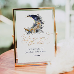 Over the moon navy baby shower welkom poster