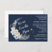 Over the Moon Navy Bloemen baby shower Modern Kaart (Voorkant / Achterkant)
