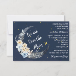 Over the Moon Navy Bloemen baby shower Modern Kaart