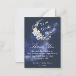 Over the Moon Navy Bloemen Dank u baby shower Notitiekaartje