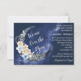 Over the Moon Navy Bloemig baby shower Stijlvol Kaart