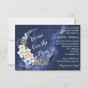 Over the Moon Navy Bloemig baby shower Stijlvol Kaart