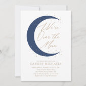 Over the Moon Navy Blue Boy Baby shower Kaart (Voorkant)