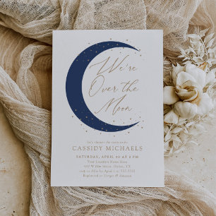 Over the Moon Navy Blue Boy Baby shower Kaart