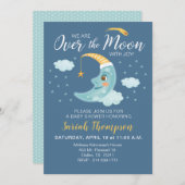 Over the Moon Navy Blue Boy Baby shower Kaart (Voorkant / Achterkant)