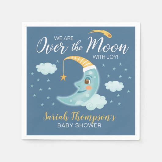 Over the Moon Navy Blue Boy Baby shower Servet (Voorkant)