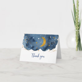 Over the Moon Navy Gold Baby shower Bedankkaart