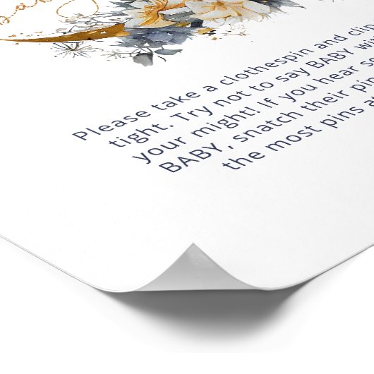 Over the moon navy gold Dont zeggen baby spel Poster (Hoek)