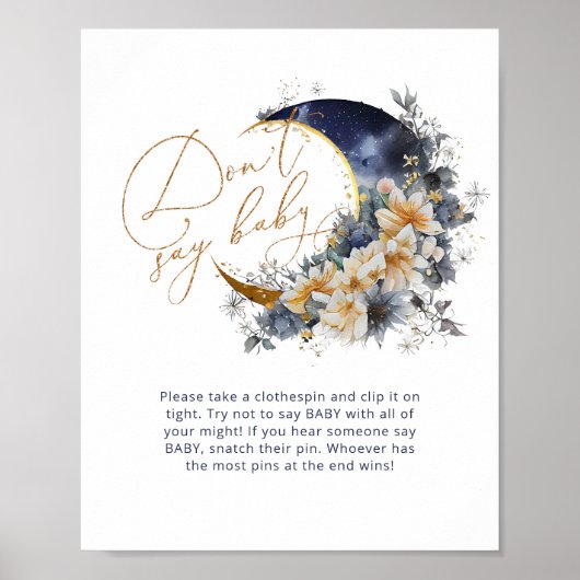 Over the moon navy gold Dont zeggen baby spel Poster (Voorkant)