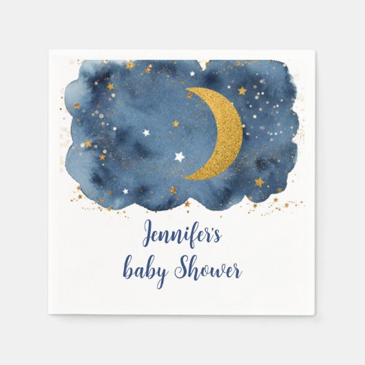 Over the Moon Navy Gold Galaxy Baby shower Servet (Voorkant)