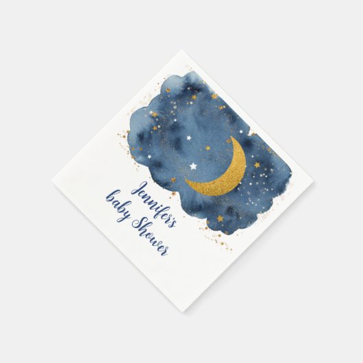 Over the Moon Navy Gold Galaxy Baby shower Servet (Hoek)
