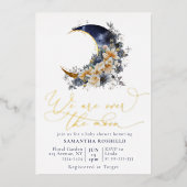 Over the moon navy gouden baby shower folie uitnodiging (Voorkant)