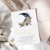 Over the moon navy gouden baby shower folie uitnodiging
