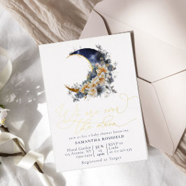 Over the moon navy gouden baby shower folie uitnodiging