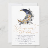 Over the moon navy gouden baby shower kaart (Voorkant)