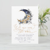 Over the moon navy gouden baby shower kaart (Staand voorkant)