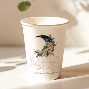 Over the moon navy gouden folie baby shower papieren bekers
