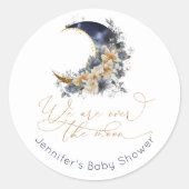 Over the moon navy gouden folie baby shower ronde sticker (Voorkant)