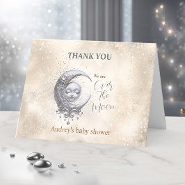 Over the Moon Neutral Baby shower bedankje Bedankkaart