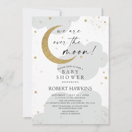 Over the Moon Neutral Baby shower Invitation Kaart (Voorkant)