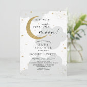 Over the Moon Neutral Baby shower Invitation Kaart (Staand voorkant)