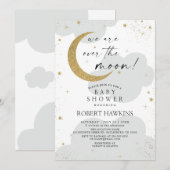 Over the Moon Neutral Baby shower Invitation Kaart (Voorkant / Achterkant)