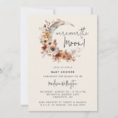 Over the Moon Neutral Boho Florals Baby shower Kaart (Voorkant)
