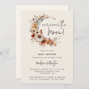 Over the Moon Neutral Boho Florals Baby shower Kaart