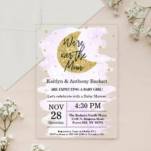 Over The Moon Neutrale Baby Shower Acryl Uitnodigingen