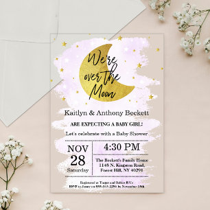 Over The Moon Neutrale Baby Shower Acryl Uitnodigingen